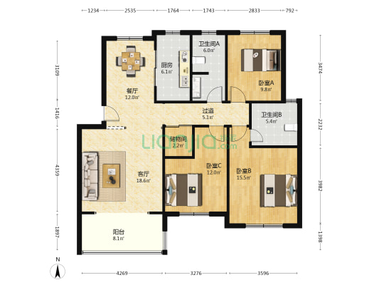 云松华庭 3室2厅2卫 123平方