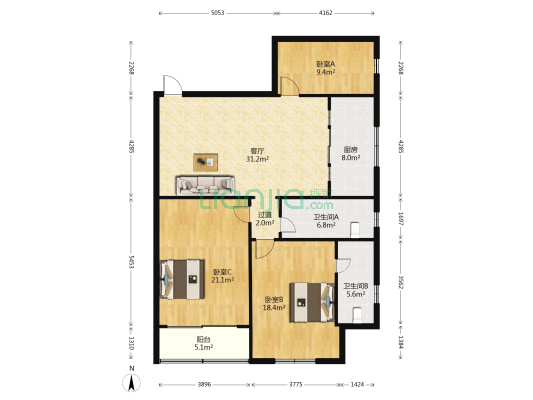 晓市路25号 3室1厅2卫 128平方