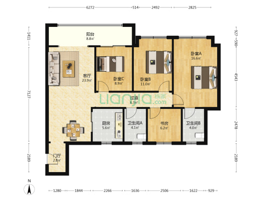新城天一府 4室1厅2卫 134平方