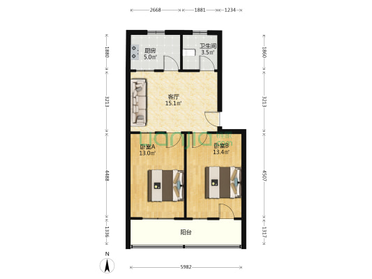 育才幼儿园家属院 2室1厅1卫 65平方