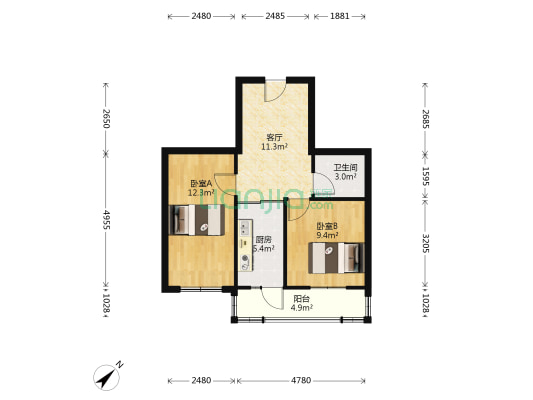 溪畔嘉园 2室1厅1卫 61平方