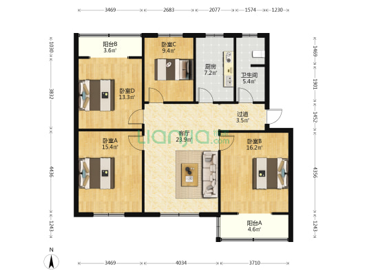 电西一巷 4室1厅1卫 119平方