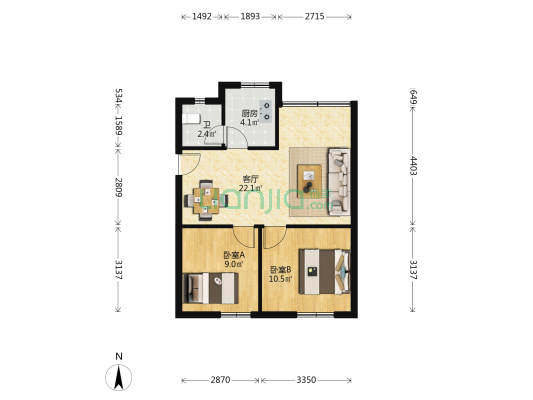 嘉陵三村 2室1厅1卫 64平方