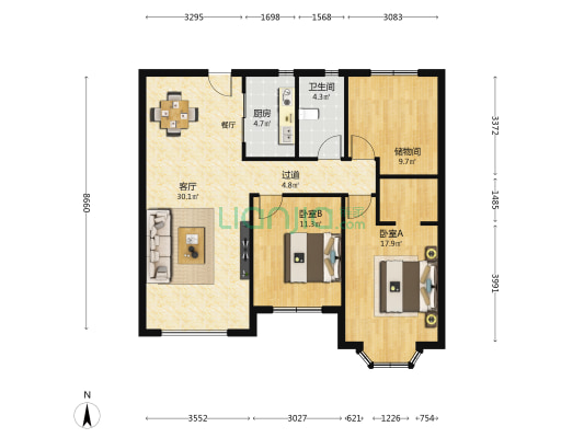 大名城悦府 2室1厅1卫 112平方