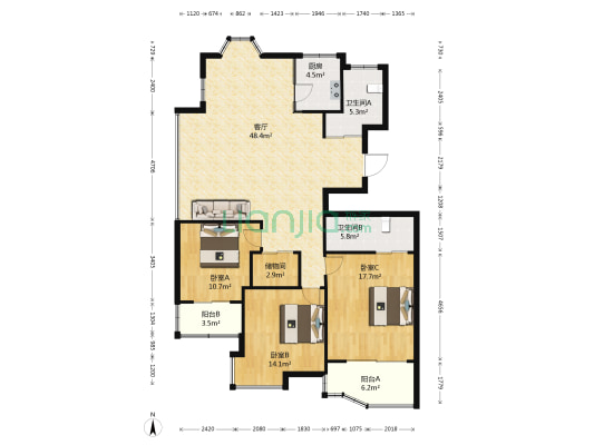南瓯嘉园二组团 3室1厅2卫 148平方