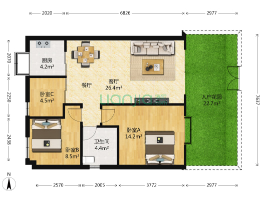 鸣翠苑 3室1厅1卫 71平方