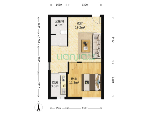 优诗美地 1室1厅1卫 53平方