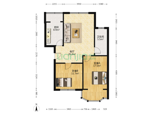 水岸华庭(津南区) 2室1厅1卫 91平方