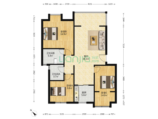 城南星座 3室1厅2卫 112平方