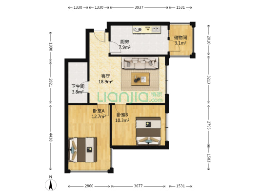 东方玫瑰园 2室1厅1卫 74平方