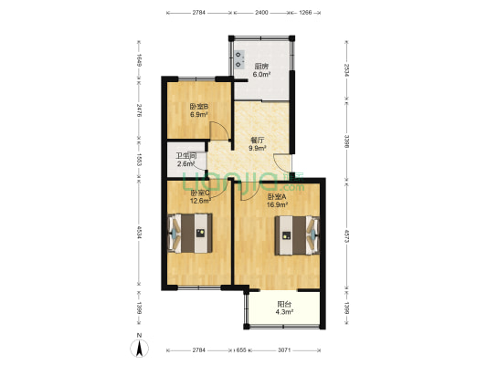 财贸学校 3室1厅1卫 74平方