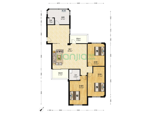 翔发大厦 3室1厅2卫 155平方