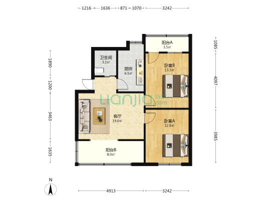 钟山北巷52号 2室1厅1卫 80平方