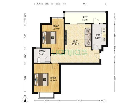 东桂二号院 2室1厅1卫 83平方