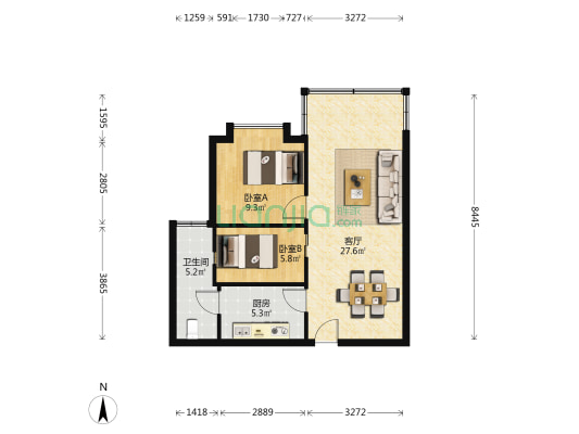 麓雅居 2室1厅1卫 70平方