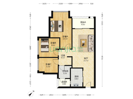 万科清水甲第明德 3室1厅1卫 84平方