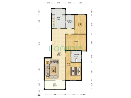 榕锦苑 3室1厅2卫 116平方