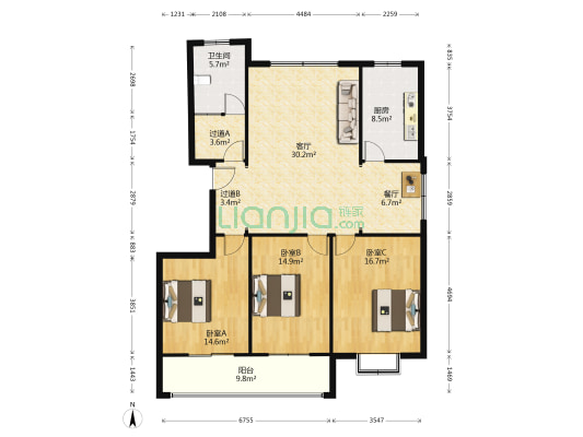银都花园(寿光市) 3室2厅1卫 143平方