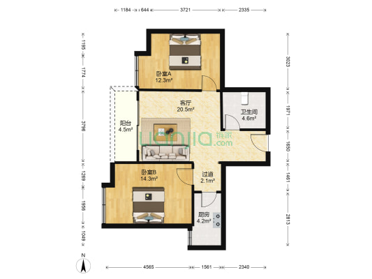 贵大附中安置房 2室1厅1卫 77平方
