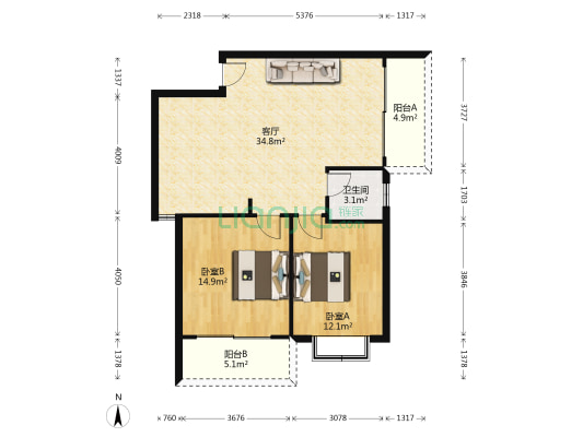 贵航公寓B区 2室1厅1卫 85平方