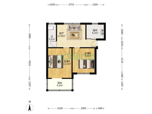 水电八局宿舍 2室1厅1卫 55平方