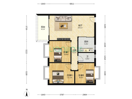 紫金阁小区 3室1厅1卫 92平方