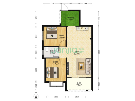 凯源大厦 2室1厅1卫 85平方