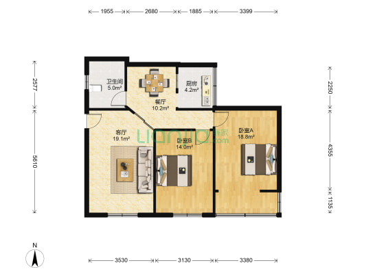 顺德小区 2室2厅1卫 85平方
