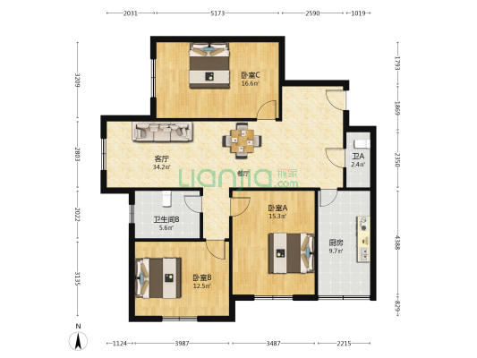 大闻公寓 3室1厅2卫 130平方