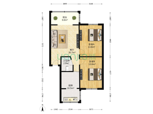 百花新居 2室1厅1卫 84平方