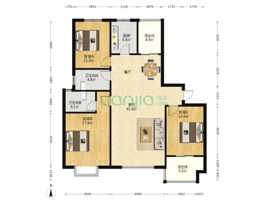 丽水华庭东区 3室1厅2卫 138平方