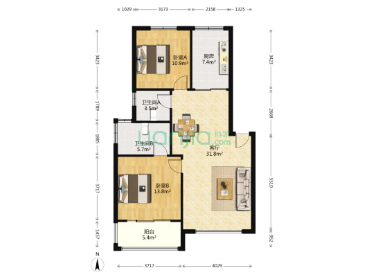 滨江上杭小区 2室1厅2卫 93平方