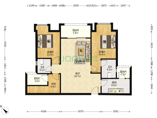 中交漫山三期 3室1厅2卫 100平方
