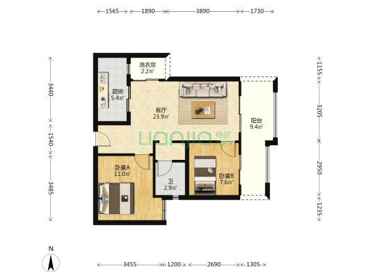 阅山墅 2室1厅1卫 77平方