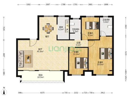 中南熙悦 3室1厅2卫 137平方