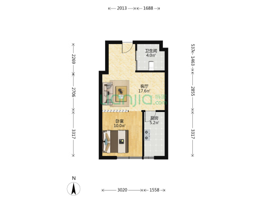 天惠国际 1室1厅1卫 58平方
