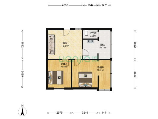 渝南大道64号院 2室1厅1卫 56平方