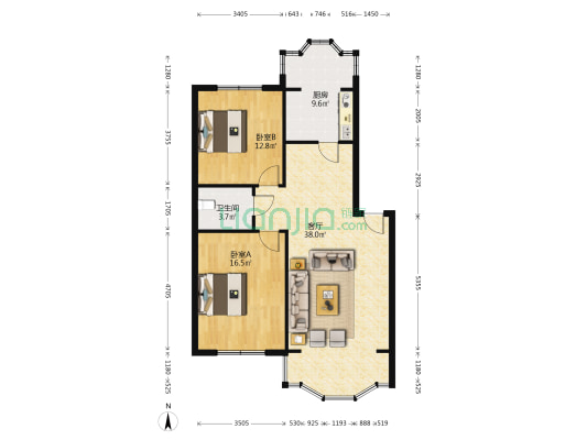 龙鼎花园一区 2室1厅1卫 96平方