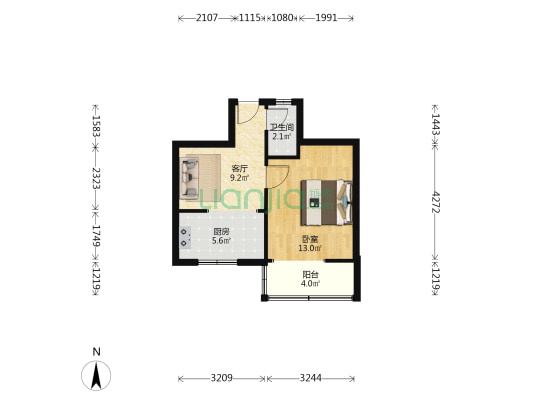 朝阳村恢复楼 1室1厅1卫 41平方