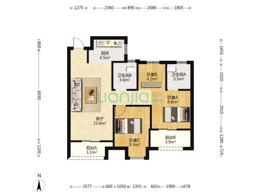 ONE望海潮 3室1厅2卫 89平方