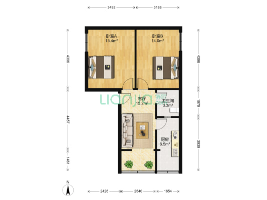 民主一路6号 2室1厅1卫 63平方