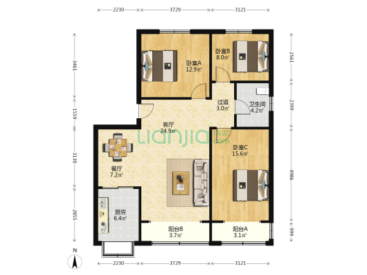 市政家属院(碑林) 3室2厅1卫 112平方