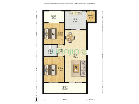海关公寓 2室1厅1卫 74平方