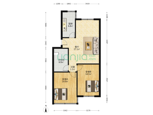 惠禾小区 2室1厅1卫 88平方
