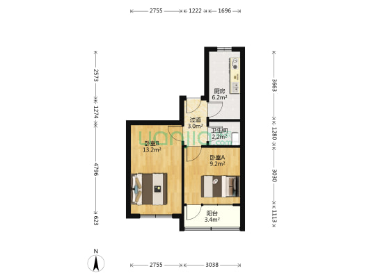 鞍山二路21号 2室0厅1卫 48平方