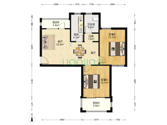 中信和平家园 2室1厅1卫 88平方