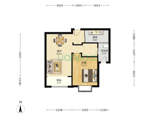 君庭公寓 1室1厅1卫 63平方