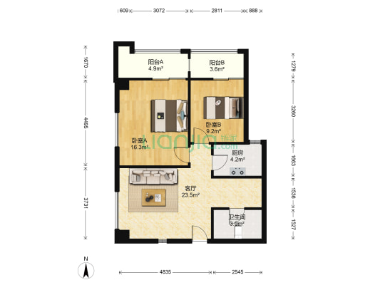 东福金座 2室1厅1卫 81平方