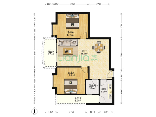 东璟花园 2室1厅1卫 89平方