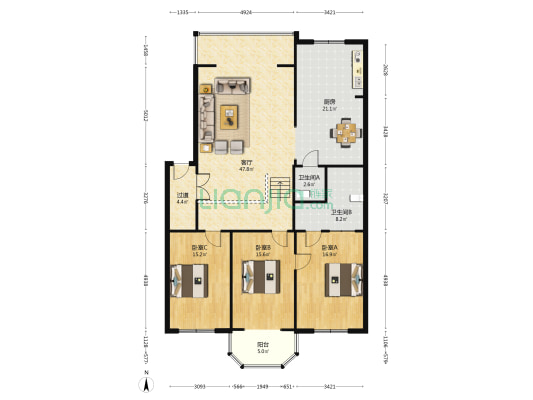 广城小区 3室1厅2卫 161平方